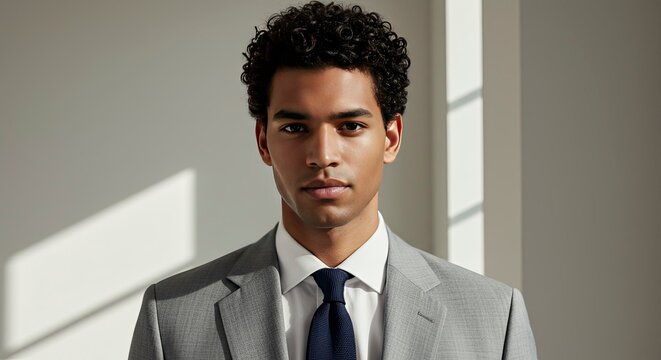 Professional Young Man in a Grey Suit and Navy Tie