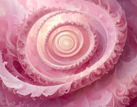 Pink spiral structure, intricate details, soft gradients, abstract design