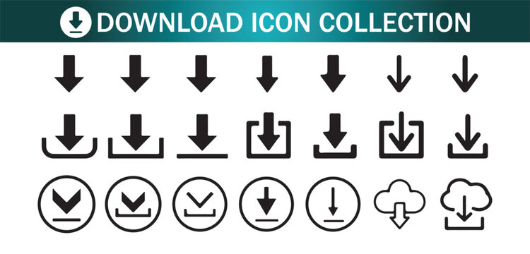 Download icon set. download icon Collection. Files download and upload icons symbol in line and flat style. Vector illustration eps 10