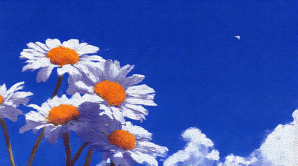 Daisies against a vibrant blue sky capturing summers essence.