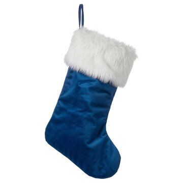 Blue Christmas stocking isolated on transparent background