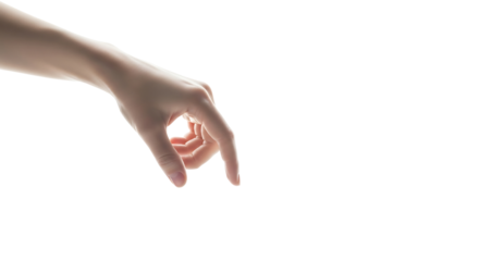 Hand reaching down with two fingers extended, isolated on transparent background