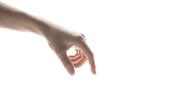 Hand reaching down with two fingers extended, isolated on transparent background