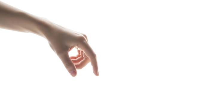 Hand reaching down with two fingers extended, isolated on transparent background