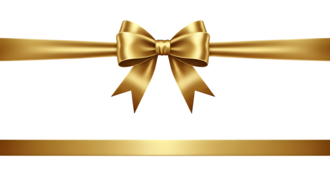 Elegant golden ribbon and bow isolated on transparent background, symbolizing luxury, celebration, and gift wrapping