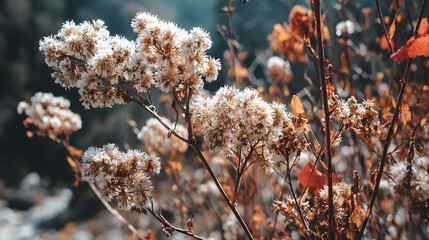 Dried wildflowers in autumn sunlight a natural and serene scene.
