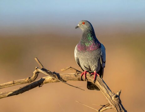 Pigeon perched on a branch, observing its surroundings