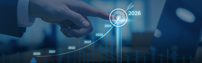 Finger points to futuristic digital shield and growth chart