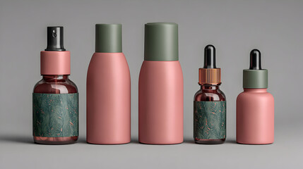 Elegant Cosmetic Bottles A Study in Pink and Gray.