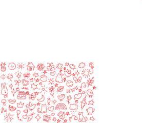 Whimsical red doodles of cute animals and objects collection of charming, hand-drawn red doodles featuring animals, food, celestial bodies, and festive elements.