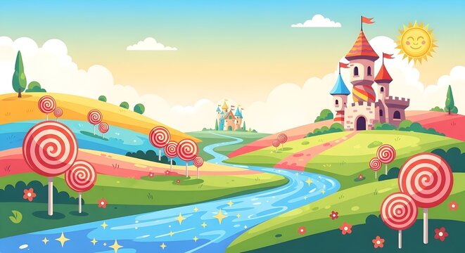 Playful Fantasy Castle Flat Illustration Art