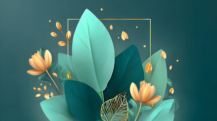 Elegant Floral Arrangement with Teal Leaves and Golden Accents.