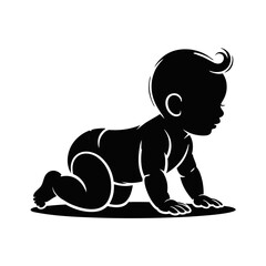Obraz premium Vector icon of a silhouette of a crawling baby, child isolated on a transparent background
