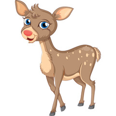 Cartoon Fawn With Blue Eyes Pink Nose and Speckled Brown Body Standing with Transparent Background