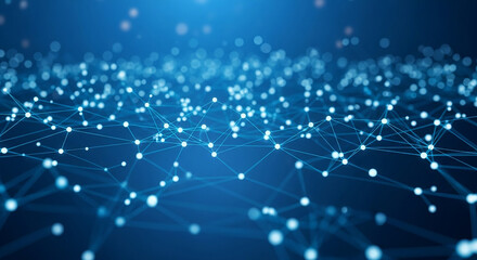 Abstract glowing blue network of connections and nodes in digital space