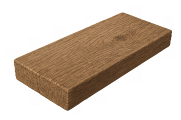 Wooden block displaying natural wood grain texture, a brown timber plank element on transparent background