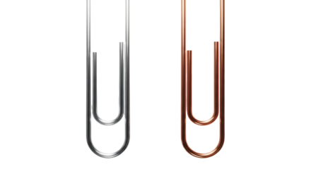 Silver and copper paperclips isolated on transparent background