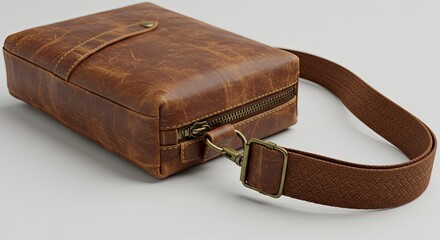 Vintage Brown Leather Satchel Bag with Strap