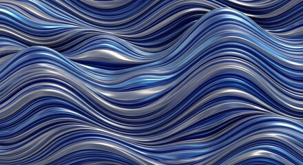 Abstract blue and silver wavy metallic texture background