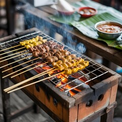 indonesian satay in traditional serve