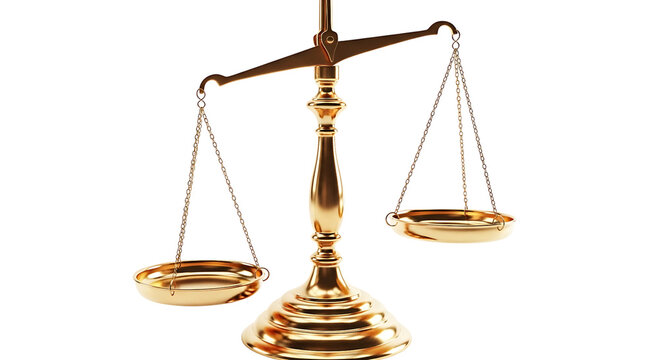 Golden balance scale isolated on transparent background