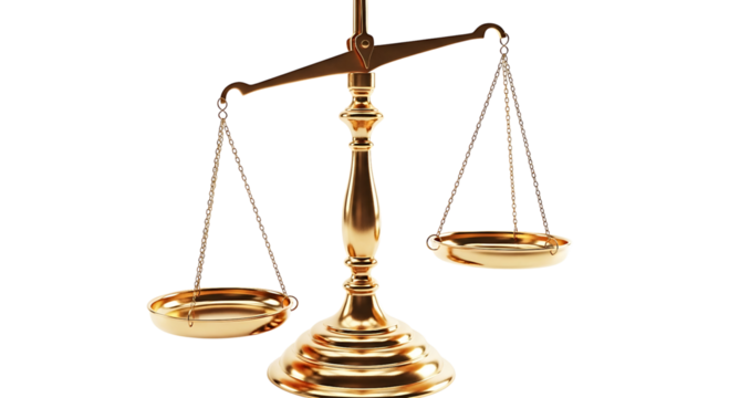 Golden balance scale isolated on transparent background