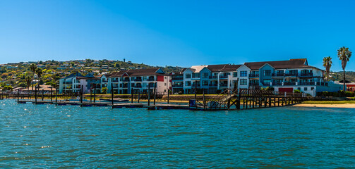 A view from the knysna river along the waterfront at Knysna, South Africa in Springtime
