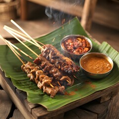 indonesian satay in traditional serve