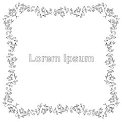 Floral square frame, Lorem Ipsum, monochrome outline stock vector illustration for web, for print, for adult coloring book, for children coloring page
