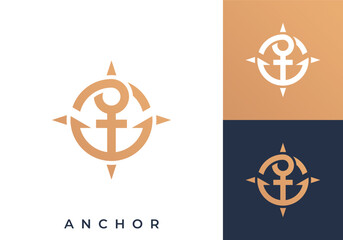 simple abstract anchor compass logo vector design © nubikor