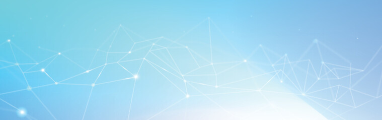 Abstract technology network connection dots banner design template. Digital technology and big data analysis background. White background with plexus lines. Geometric background with abstract mesh