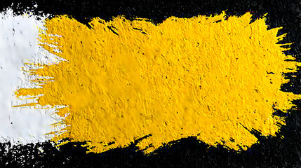 Fototapeta premium Abstract brush strokes of yellow and white paint on black background.