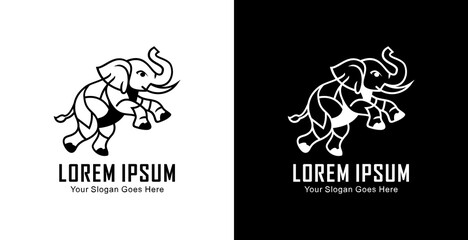 Logo design in the form of a jumping elephant with a modern semi-line art style