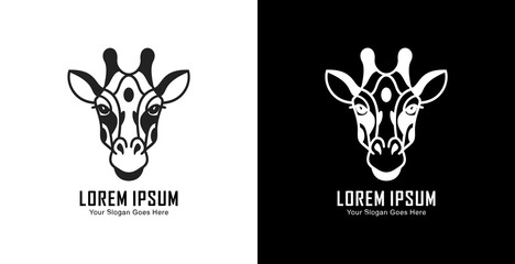Giraffe head logo design with semi modern line art style