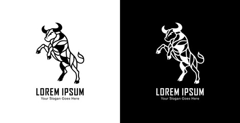A logo design in the form of a standing bull with a semi-modern line art style