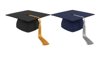 Graduation caps and mortarboards collection isolated on transparent background