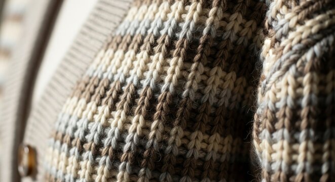 knit cardigan close-up cozy wool texture winter fashion clothing fabric background - Powered by Adobe
