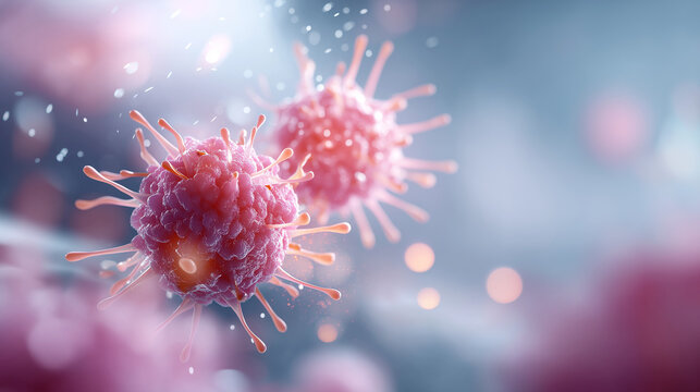 Rendering of 3D concept for oncology treatment killing cancer cells faceless medical visualization slightly defocused pastel background innovative therapy concept medical