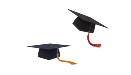 Set of academic graduation caps isolated on transparent background