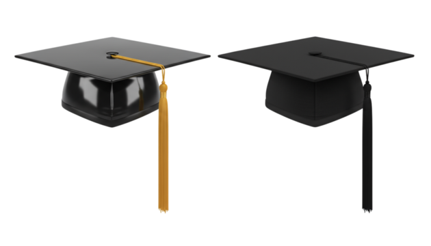 Scholarly mortarboard duo isolated on transparent background