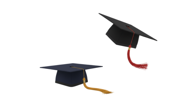 Set of academic graduation caps isolated on transparent background