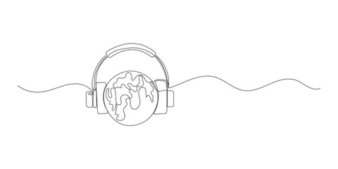 Obraz premium Continuous one line drawing world music day concept headphone