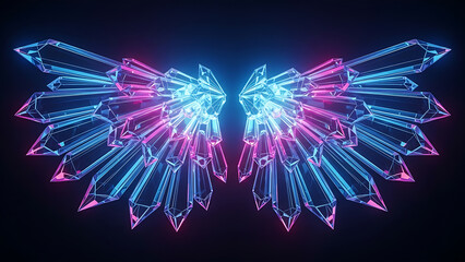 Abstract Glowing Crystal Wings with Geometric Neon Blue and Pink Futuristic Light Edges