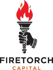 Hand holding flaming torch logo design concept on white background