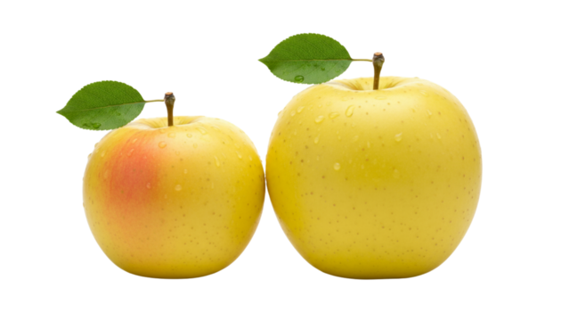 Set of orchard-fresh yellow apples isolated on transparent background