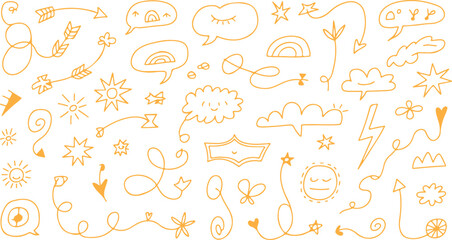 Cute hand drawn cartoon seamless vector pattern set with sketched letters, numbers, and decorative elements