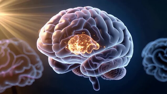 3 d medical visualization of human brain showing illuminated neural activity in cortex