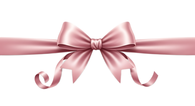 Elegant pink satin ribbon tied in a bow with curled ends against a dark black background space for text