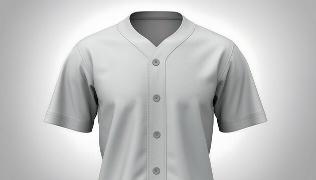 Front view of a plain white short-sleeve baseball jersey template, isolated on a light background for custom design - Powered by Adobe