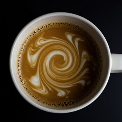 Creamer swirls into hot coffee in a mug, creating a visually appealing texture and color contrast. This beverage is ready to drink ,substitute ,creamer ,mixing